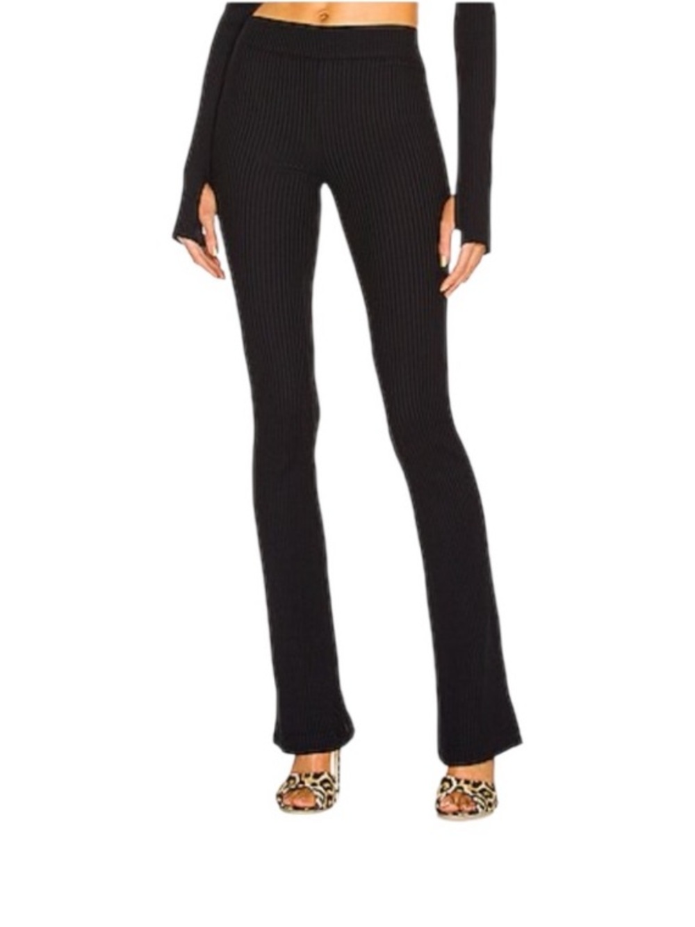 Helmut Lang Black Ribbed Boot-Cut Knit Pants